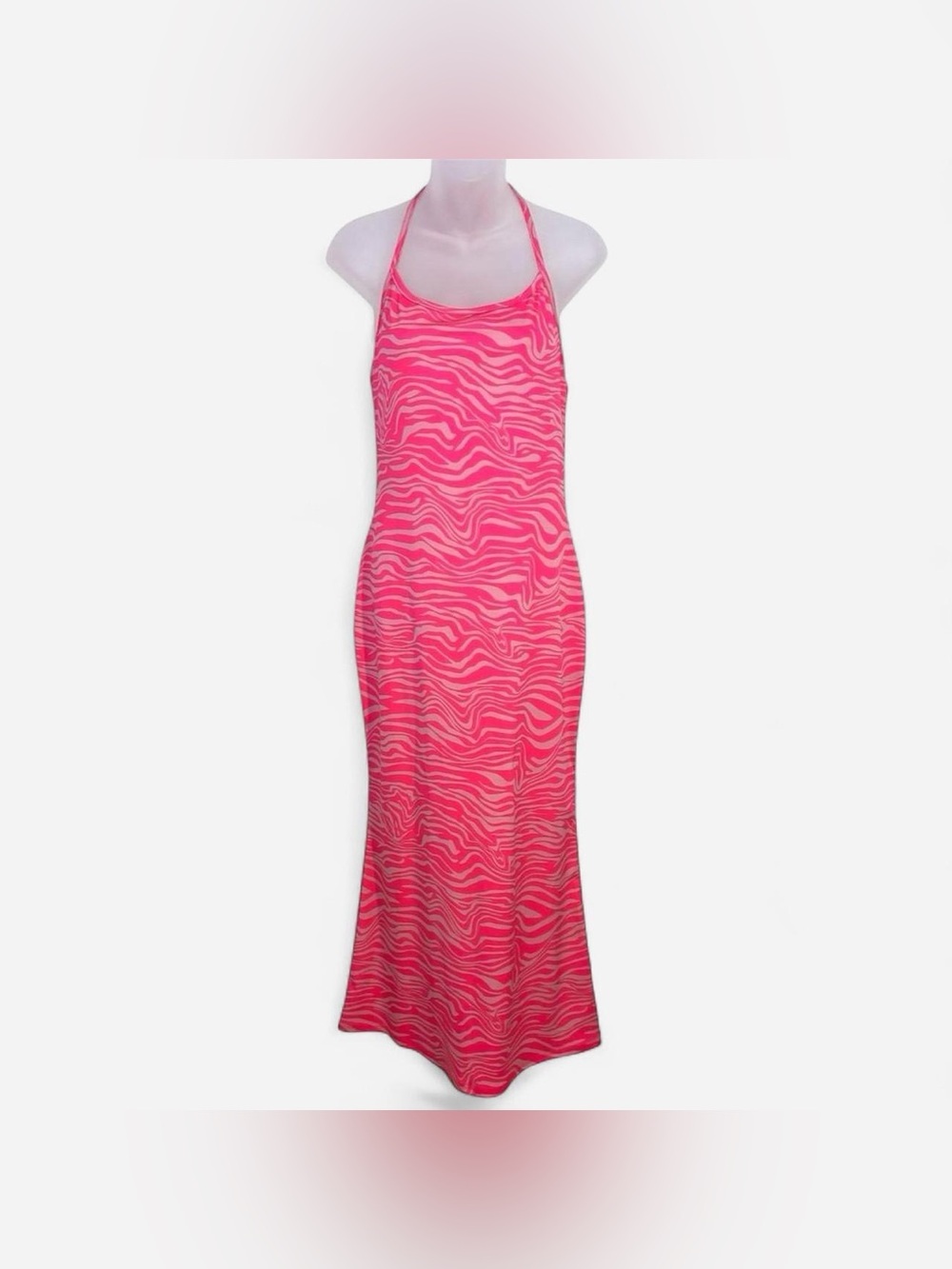 Fitted Pink Zebra-Print Maxi Dress Size Medium NWT